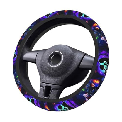 Halloween Jack and Sally Horror Nightmare Christmas Steering Wheel Cover for Women, Neoprene Anti-Slip Universal 15 inch Car Steering Wheel, Anime Car Accessories for Vehicle SUV (1)
