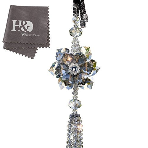 H&D HYALINE & DORA 11.8 Inch Crystal Maple Leaf Car Pendant Lucky Hanging Rearview Mirror Ornament Car Interior Decor Accessories - color: Black
