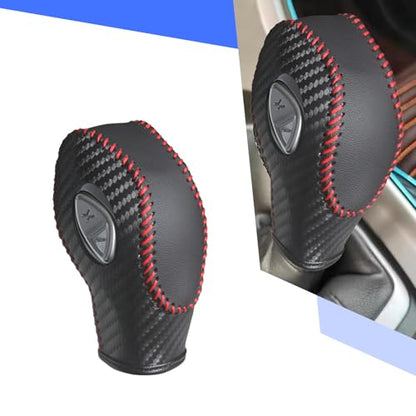Car Gear Shift Cover, Genuine Leather Gear Knob Protector, Anti-Scratch Anti-Aging Shifter Cover, Compatible with Ford Focus Fiesta Fusion Escape (Red) - color: Red
