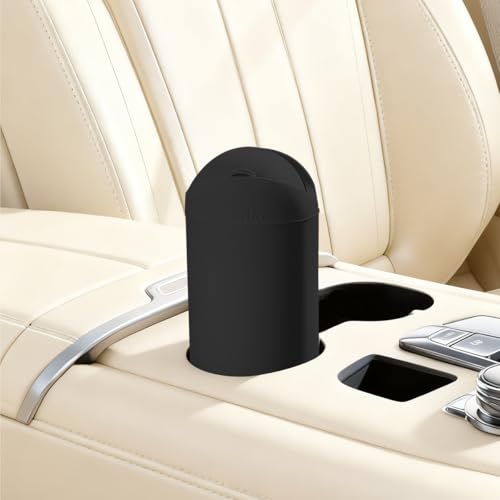 Car Trash Can with Lid, Portable Silicone Vehicle Cup Holder Dustbin Garbage Can, Compact Round Automobile Interior Rubbish Bin Garbage Container, Universal for RV Truck SUV (Black) - color: Black