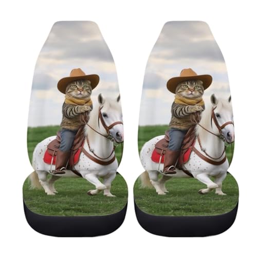 Pehede Car Seat Cover Cartoon Cat Riding A Horse Front for Cars, Easy to Install Cover Set, Accessories Auto Trucks Van SUV,2 Packs - color: Multi05
