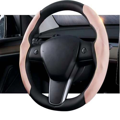 for Tesla Model 3/Y 2016-2025 2026 Juniper/Highland Steering Wheel Cover Suede Steering Wheel Protector Auto Non Slip Grip Function Accessories (Pink) - color: Pink