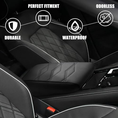 Center Console Armrest Cover Fit for Volkswagen Atlas & Cross Sport 2024-2026 Accessories, Comfort Armrest Pad Console Lid Cushion Vegan Leather Regular Thick (V1_Black) - size: 20) 24+ |Atlas| V1 Black, Regular