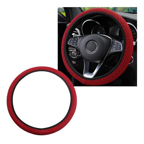 Yourkar Elastic Steering Wheel Cover, 15"×15" Comfy Breathable Stretch Steering Wheel Protector, Ice-Silk Cloth Polyester Steering Wheel Cover for Men Women, Car Accessories (Wine Red) - color: Wine Red