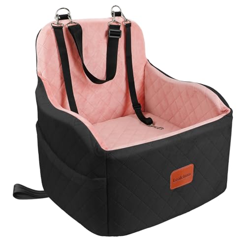 Lealchum Dog Booster Car Seat for Small/Medium Dogs,Puppy Portable Car Bed with Elevated Cushion,Fully Detachable and Washable,2 Storage Pockets,Easy to Install (Black/Pink, Medium) - color: Black/Pink