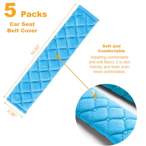 5 Pack Soft Comfort Car Seatbelt Cover Protector Pads Strap for Protecting Neck and Shoulder (Blue) - color: Blue