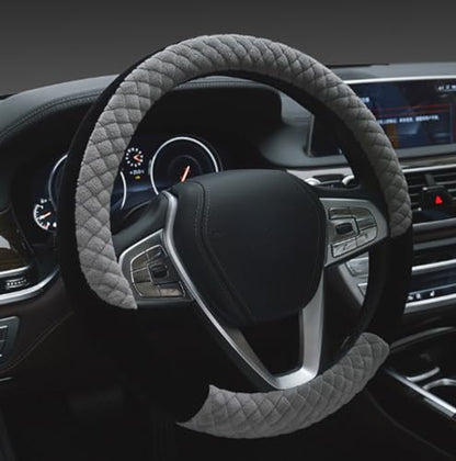 Winter 38cm Premium Soft Short Fur Car Steering Wheel Cover High-Density Warm Plush Steering Wheel Protector Cover Gray - color: Gray