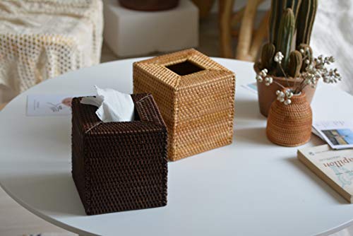 Rattan Tissue Box Cover Square, Hand Woven Wicker Tissue Holder, 5.5 x 5.5 X 5.7 inch, Natural - color: Natural, size: Square (5.7"H)