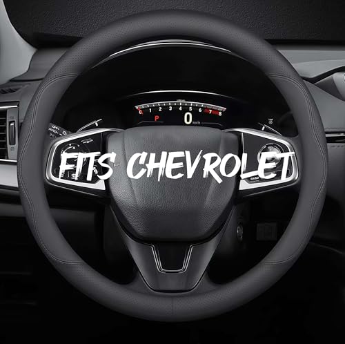 Leather Car Steering Wheel Cover, Breathable Laser-Perforated, Pure Black Double Lines, Premium Texture, 14.5-15 Inch for Chevrolet - color: Pure black dual lines, size: For Chevy