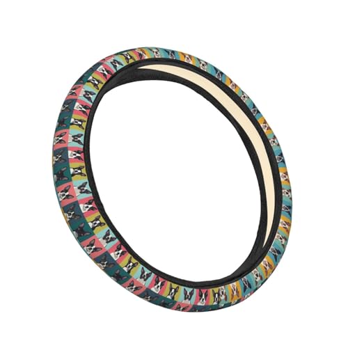 Boston Terrier Pattern Steering Wheel Cover for Women Men, Non-Slip Steering Wheel Protector Car Wheel Covers, Universal 15 Inch Fit for Auto, Suvs, Truck - color: Boston Terrier Pattern