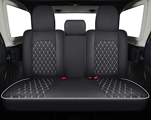 Jeep Wrangler JK JL 4-Door Seat Covers Full Set Custom Fit 2007-2026 Unlimited X Rubicon 392 Sahara Willys Sport High Altitude 4X4 Truck Pickup Waterproof Faux Leather (Full Set/Black-W) - color: Full Set/BLACK-White