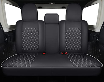 Jeep Wrangler JK JL 4-Door Seat Covers Full Set Custom Fit 2007-2026 Unlimited X Rubicon 392 Sahara Willys Sport High Altitude 4X4 Truck Pickup Waterproof Faux Leather (Full Set/Black-W) - color: Full Set/BLACK-White