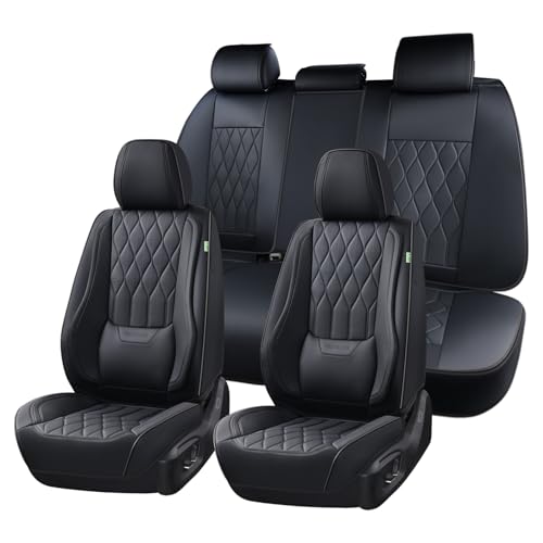 Leather Seat Covers Full Set Black Car Seat Covers with Lumbar Support Waterproof Car Seat Cushion 5 Seats Full Coverage Seat Protector Universal Fit for Most Cars Sedans Trucks SUV, Black