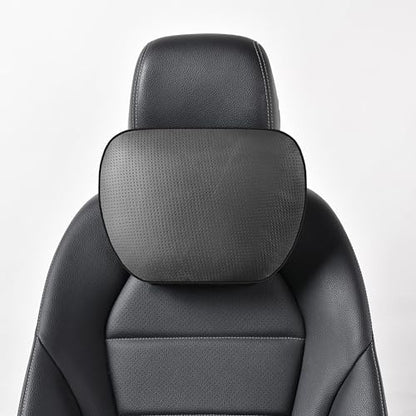 Genuine Leather Car Neck Pillow for headrest,Support Drive Seats Head Cushion,Real Cow Leather,11.8x7.5”,Plant-Based Polyester,Thickness & Height Adjustable,Inner Liner fillable(Black,1p)
