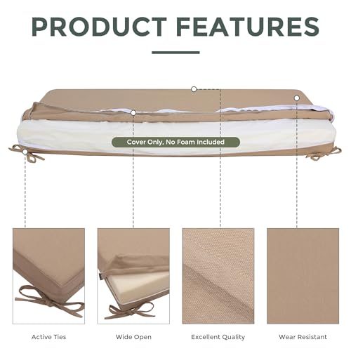 Magpie Fabrics Patio Bench Loveseat Cushion Covers (Replacement Cover only, No Insert!), Waterproof Fade Resistant Swing Cushion Slipcover with Ties(48x18x3 Inch, Khaki) - color: Khaki, size: 48x18x3 Inch (1 Count)