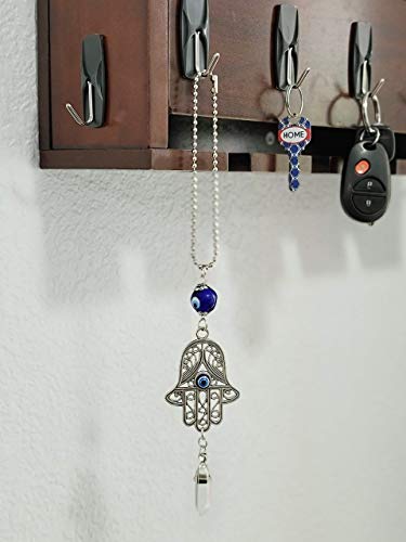 LUCKBOOSTIUM Hamsa Hand Amulet - Evil Eye Car Hanging Ornament, Gemstone Rearview Mirror Charm, Protective Car Accessory for Luck, Energy & Positivity (2"x11", Quartz) - color: Transparent Crystal