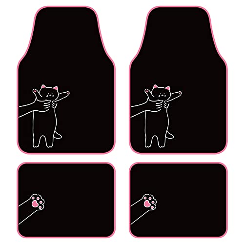 Universal Fit Cute Cat Carpet Car Floor Mats, Fit for Sedan, SUVs, Truck, Vans,Set of 4(Pink)