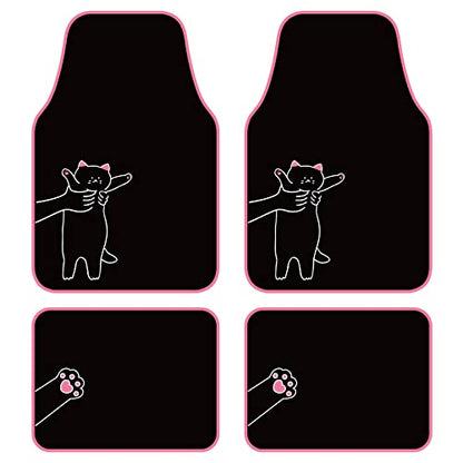 Universal Fit Cute Cat Carpet Car Floor Mats, Fit for Sedan, SUVs, Truck, Vans,Set of 4(Pink)