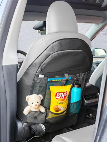 2-Pack for Tesla Model Y/3 2017-2026, Custom Fitted Seat Back Kick Protectors with Storage Pockets - Rear Passenger Organizer for Kids, Zippered Accessories Slots - size: 2 Pack