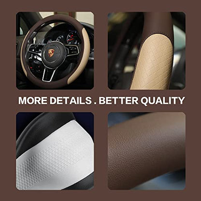 Steering Wheel Cover, Microfiber Leather Splicing with Classic Embossing,Contrasting Colors Anti-Slip Breathable Auto Car Steering Wheel Cover Fit 15 Inch Car Wheel Protector (Coffee&Beige) - color: Coffee&Beige