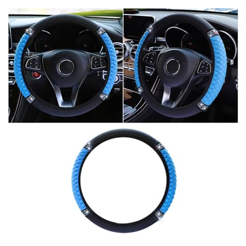 Bling Soft Leather Steering Wheel Cover, 15 Inch Colorful Rhinestones Auto Elastic Protector with Crystal Diamond for Women Girls, Car Accessories for Most Cars, SUVs (Blue) - color: Blue