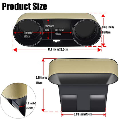 Car Cup Holder, Auto Front Seat Organizer, Multifunctional Cup Drink Holders with PU Leather Cover, Gap Filler Storage Box Coin Bucket Console Side Pocket Cell Mobile Phone Holder(Slim-Beige)