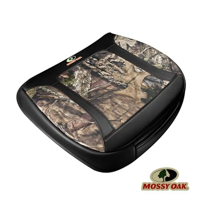 Mossy Oak Car Seat Cover, Luxury Faux Leather Front Bottom Seat Cushion Cover, Universal Anti-Slip with Wrap-Around Design and Storage Bags, Suitable for Most Vehicles - Black Color 1 Piece - color: Black