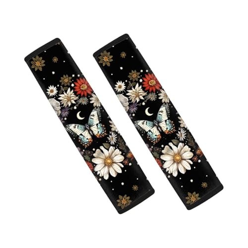 Dreaweet Seat Belt Cover Pad for Women Butterfly and Flower Print Car Accessories Seatbelt Covers Set of 2 Soft Seat Belt Shoulder Pad for Car Bag Backpack - color: Butterfly Floral