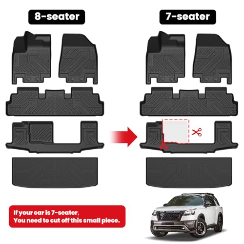 LASFIT Floor Mats & Cargo Mat for Nissan Pathfinder 7/8 Seats 2026 2025 2024 2023 2022, All Weather TPE Custom Fit Floor Liners for Pathfinder SV/SL/Platinum Car Mats & Trunk Mats Accessories, Black - size: 1)For Nissan Pathfinder | 2022-2026