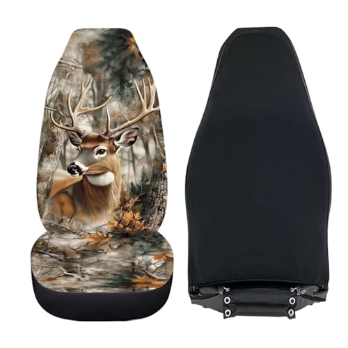Deer Seat Cover for Cars Washable Hunting Forest Car Seat Covers Front Seats Full Protection Auto Interior Covers Easy Installation Compatible with Most Cars,SUV,Sedan - color: Deer Hunting Forest