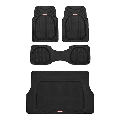 Motor Trend FlexTough 4-Piece Heavy Duty Floor Mats for Cars Trucks SUVs, Automotive Floor Mats Car Mats Full Set Front, Rear & Cargo, Trim-To-Fit Semi-Custom Deep Dish All Weather Rubber Mats - Black - color: Black, size: Medium