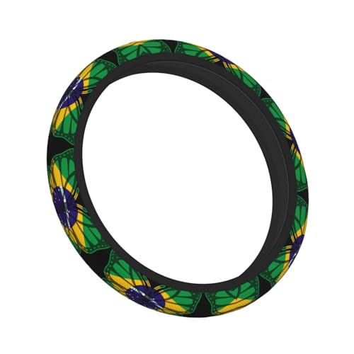 Butterfly Brazilian Flag Breathable Neoprene Steering Wheel Cover - Anti-Slip Floral Design Universal Fit for Cars/Trucks/Suvs (14.5"-15" Inch) - color: Butterfly Brazilian Flag