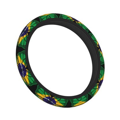 Butterfly Brazilian Flag Breathable Neoprene Steering Wheel Cover - Anti-Slip Floral Design Universal Fit for Cars/Trucks/Suvs (14.5"-15" Inch) - color: Butterfly Brazilian Flag