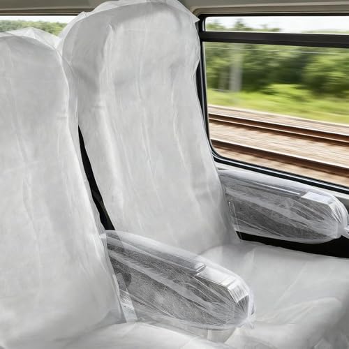 4 Pack Disposable Airplane Seat Covers, 60 x 24 Inches Non-Woven Fabric Seat Protector with Armrest Cover for Travel, Train, Bus, Rental Car, Office & Movie Theatre