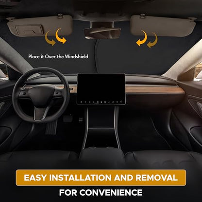EcoNour Tesla Windshield Sun Shade for Model 3/Y 2017-2026, Foldable Front Window Sunshade Heat & UV Blocker for Tesla Interior Accessories - size: Custom Size - Tesla Model-3 & Model-Y
