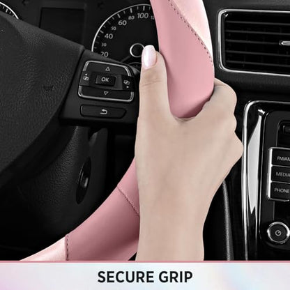 Road Comforts Steering Wheel Cover – Breathable Leather Steering Wheel Cover, Anti-Slip Grip, Universal Fit 14.5” to 15”, Heat & Cold Resistant for Cars, SUVs, and Trucks – Shining Pink & Pink - color: Pink&Pink