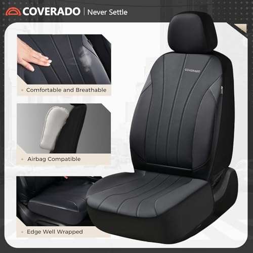 Coverado Car Seat Covers Front Seats, Automotive Seat Covers 2 Pack, Leather Car Seat Covers, Airbag-Compatible, Spill-Proof Design, Black Seat Covers for SUV Sedan Truck - color: Black, size: FrontPair