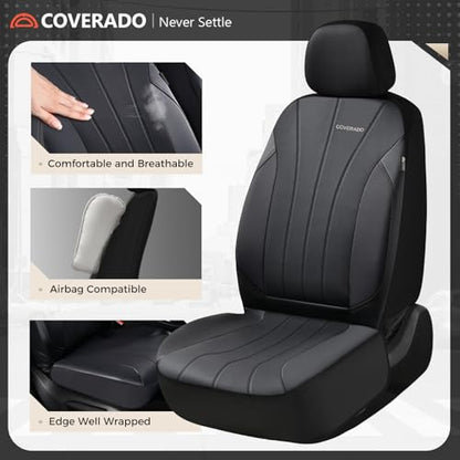 Coverado Car Seat Covers Front Seats, Automotive Seat Covers 2 Pack, Leather Car Seat Covers, Airbag-Compatible, Spill-Proof Design, Black Seat Covers for SUV Sedan Truck - color: Black, size: FrontPair