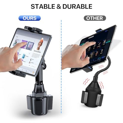 Miracase Cup Holder Tablet Mount for Car, [2025 Latest Upgraded] Adjustable Long Neck Car Tablet Holder Friendly Compatible with iPad, Pro, Air, Mini Samsung Galaxy Tab, All 6.1-12.9" Tab - color: Black-Tablet Mount