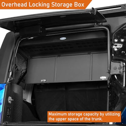 Hooke Road JKU Rear Trunk Upper Locking Storage Box Security Organizer for 2007-2018 Jeep Wrangler JK Unlimited 4-Door Hardtop, Interior Rooftop Cargo Carrier