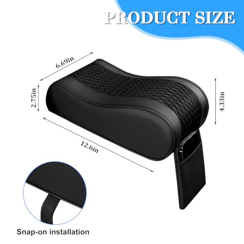 Car Armrest Cushion, Soft Memory Foam Leather Vehicle Armrest Pillow with Storage Bag, Multifunctional Automotive Interior Center Console Arm Rest Pad, Universal for Most Vehicles (Black)