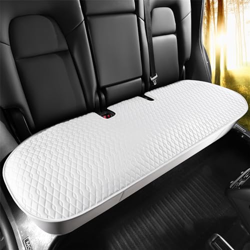 SanQing Car Seat Cover Luxury Napa Leather Rear Seat Covers for Model 3 Car Seat Bottom,Original White Color Heavy Duty Seat Cushion Protector Without Backrest (White Rear, Model 3) - color: White Rear, size: Model 3