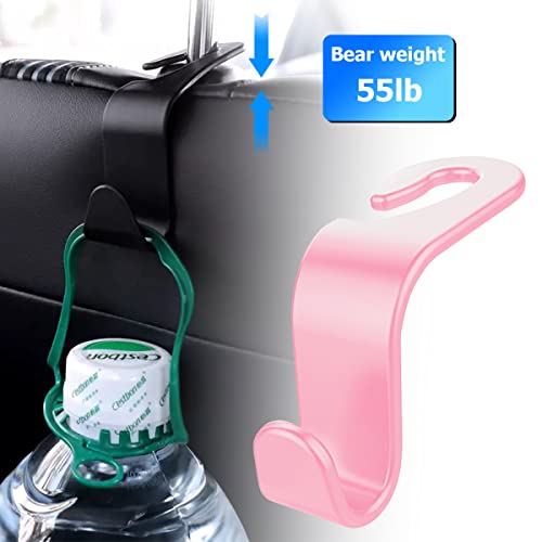 Car Back Seat Headrest Hooks, 4PCS Vehicle Backseat Storage Organizer Hanger, Multifunctional Auto Headrest Hidden Hook Universal for Handbag Purse Backpacks Bags and Groceries (Pink)