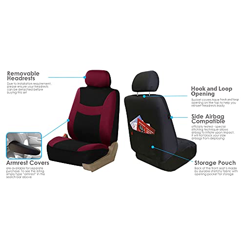 FH Group Light & Breezy Cloth Seat Full Car Seat Covers (Airbag & Split Ready) with Carpet Floor Mats- Universal Car, Truck, SUV, or Van (Burgundy/Black) FB030115 - color: Burgundy