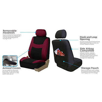 FH Group Light & Breezy Cloth Seat Full Car Seat Covers (Airbag & Split Ready) with Carpet Floor Mats- Universal Car, Truck, SUV, or Van (Burgundy/Black) FB030115 - color: Burgundy