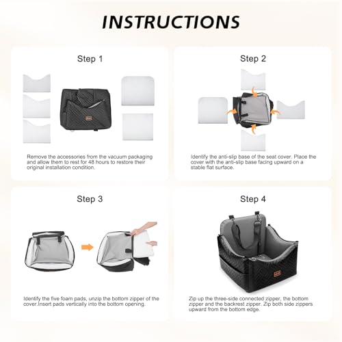 JOEJOY PU Dog Car Seats for Small Medium Dogs, Wipe Clean Waterproof Dog Booster Seat with 2.5 inch Cushion, Thickened 2 inch Memory Foam Pet Car Seats with Safety Belt and Storage Pockets