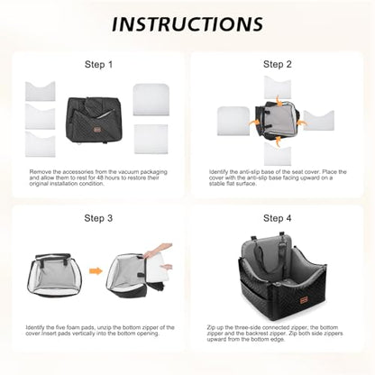 JOEJOY PU Dog Car Seats for Small Medium Dogs, Wipe Clean Waterproof Dog Booster Seat with 2.5 inch Cushion, Thickened 2 inch Memory Foam Pet Car Seats with Safety Belt and Storage Pockets