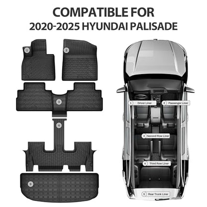 Floor Mats & Cargo Liner Fit for Hyundai Palisade 2025 2024-2020 7 Seats, All Weather TPE Custom Palisade Floor Liners, Automotive 1st & 2nd & 3rd Row Mats and Trunk Mat Car Mats Set Accessories - style: 20-25 Hyundai Palisade Full Mats Set