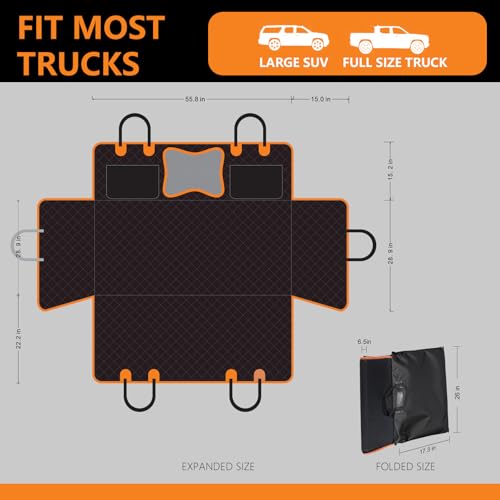 Back Seat Extender for Dogs,Dog Car Seat Cover for Back Seat with Hard Bottom Holds 500 lbs,Car Seat Protector,Waterproof Extender for Dogs,Pet Bed for Full Size F150/RAM1500/Silverado Crew Cab Pickup - size: For Full Size Truck