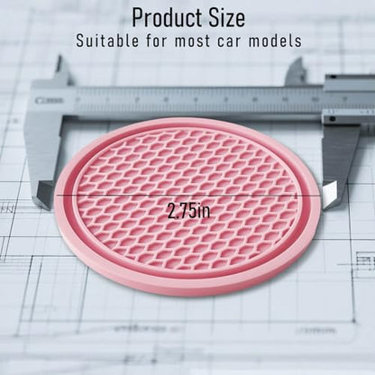 Car Cup Holder Coaster 4 Pack - Non Slip & Shockproof,Flexible PVC Rubber Insert for Car/Truck/SUV/Van (2.75"x0.2") Universal Fit Auto Cup Holders Accessories for Women and Man (Pink) - color: Pink